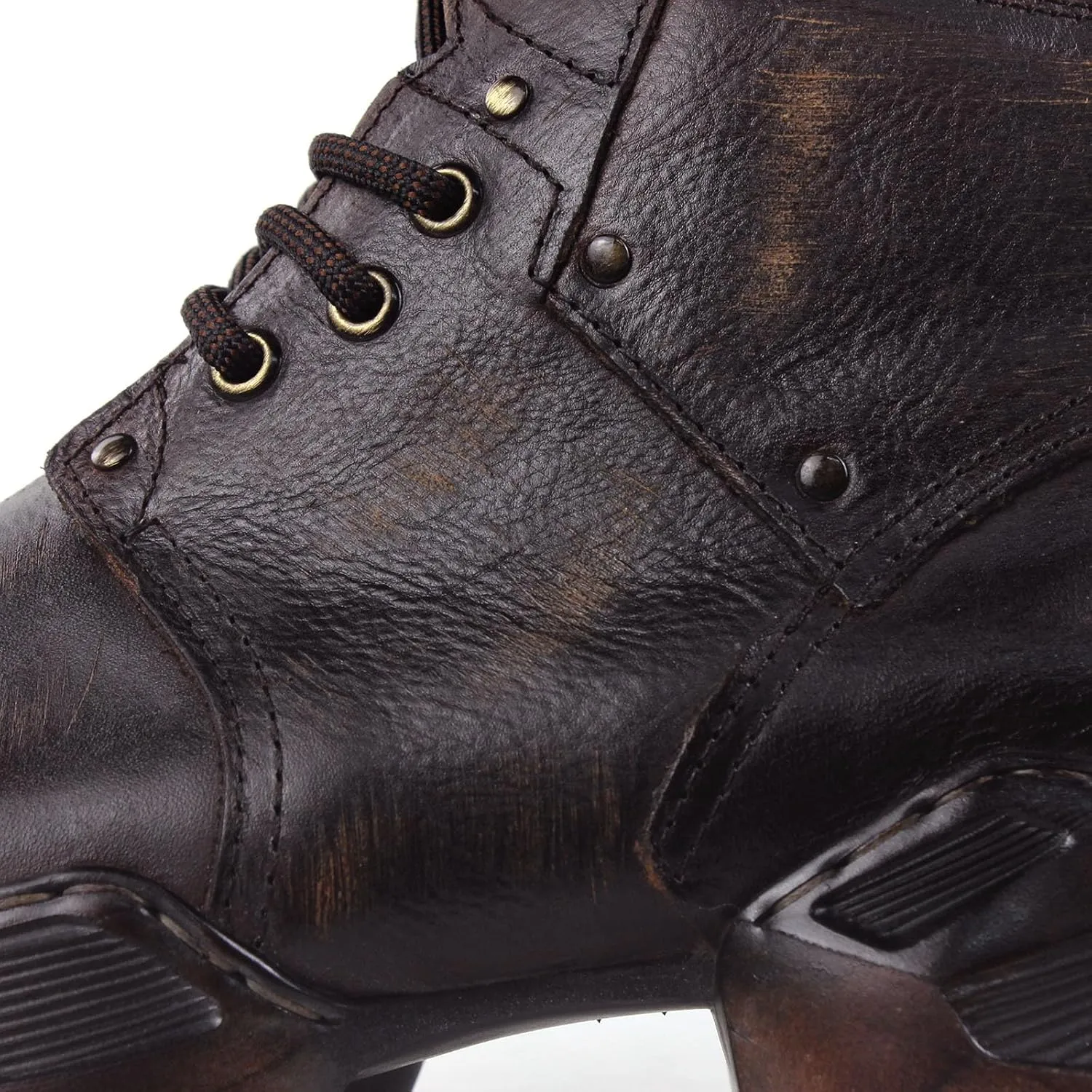 OSSTONE Vintage Moto Boots for Men Fashion lace-up Leather Retro Chukka Boots Casual Shoes OS-5008-S-1-Brown