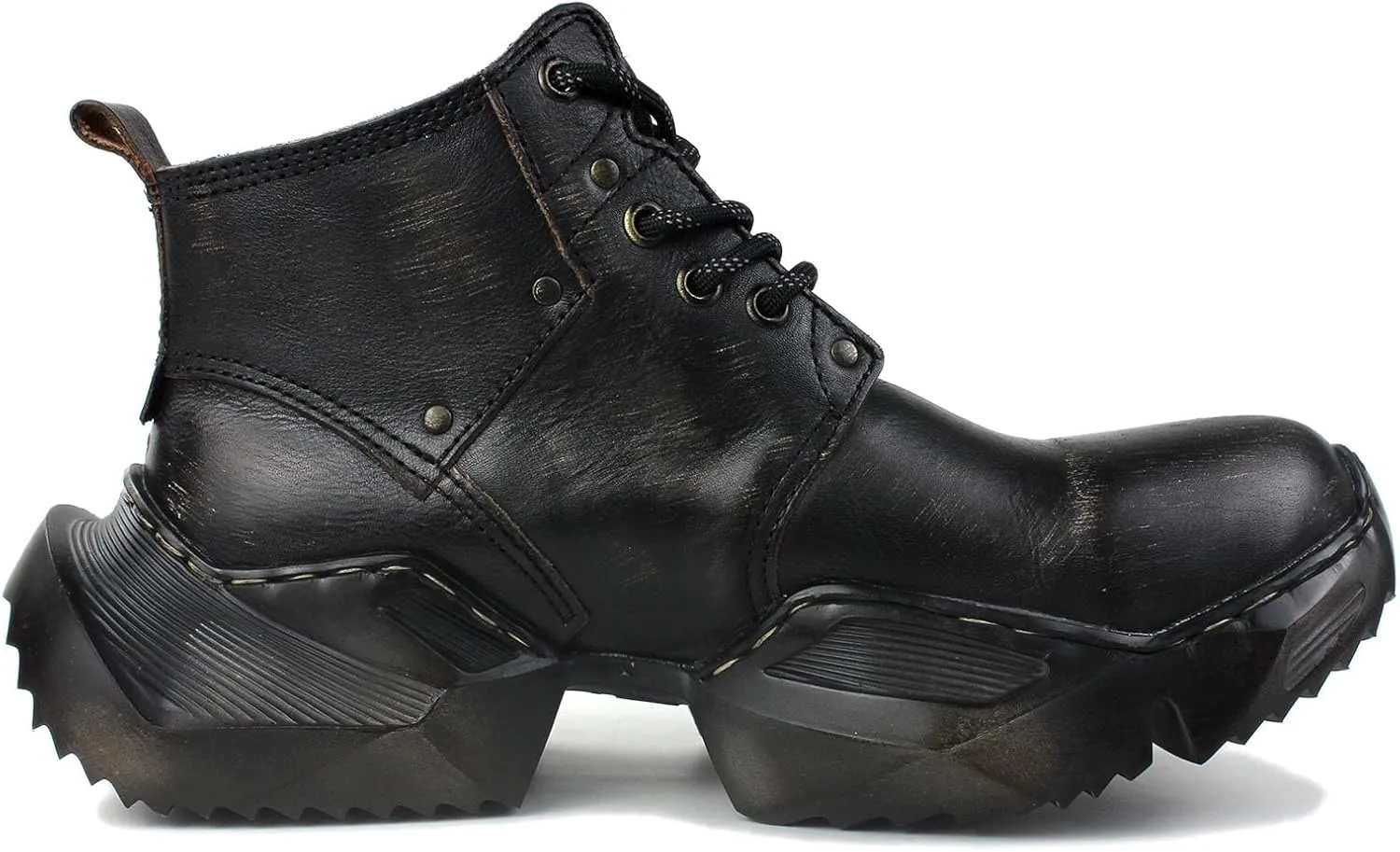 OSSTONE Vintage Moto Boots for Men Fashion lace-up Leather Retro Chukka Boots Casual Shoes OS-5008-S-1-Brown