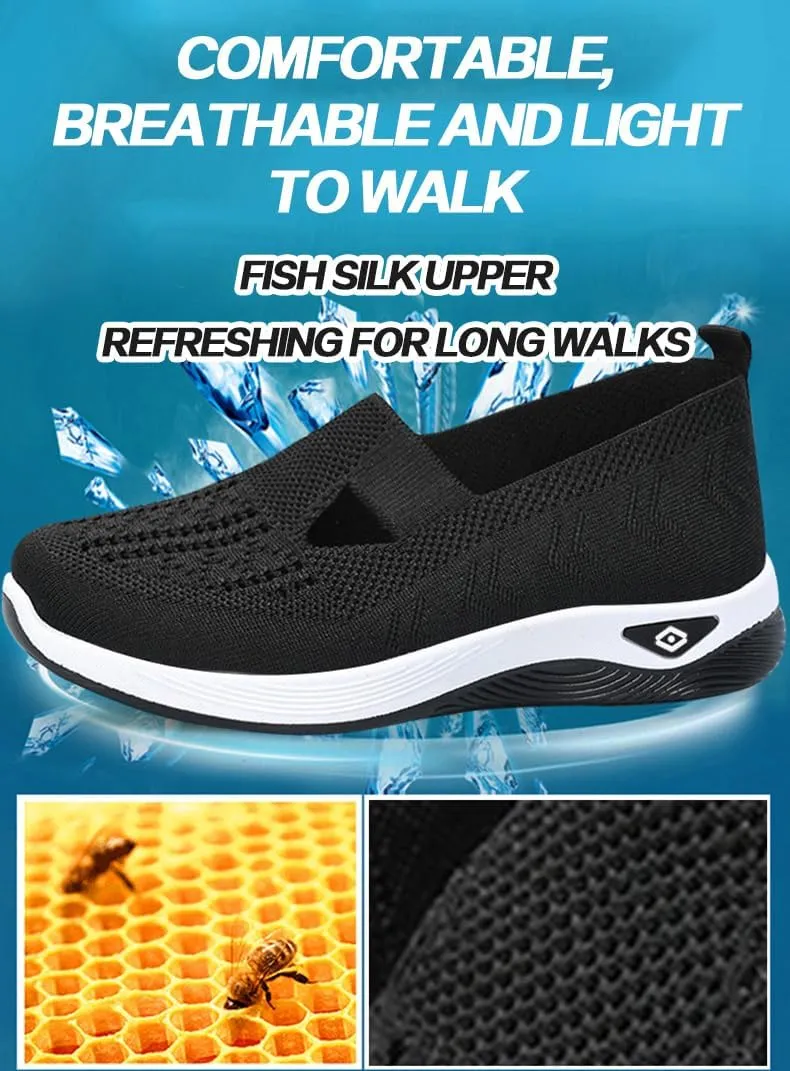 Otrhowaik Womens Shoes, Orthopedic Arch Support Woven Mesh Breathable Soft Sneakers Slip On Wide Footwear