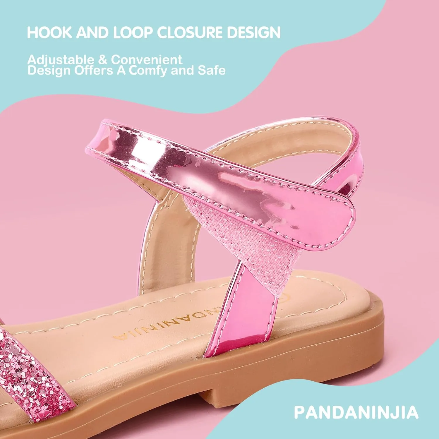 PANDANINJIA Girls Sandals, Open Toe Cute Bow Princess Girls Flats, Sparkly Summer Dress Shoes Sandals for Toddler/Little Kid/Big Kid