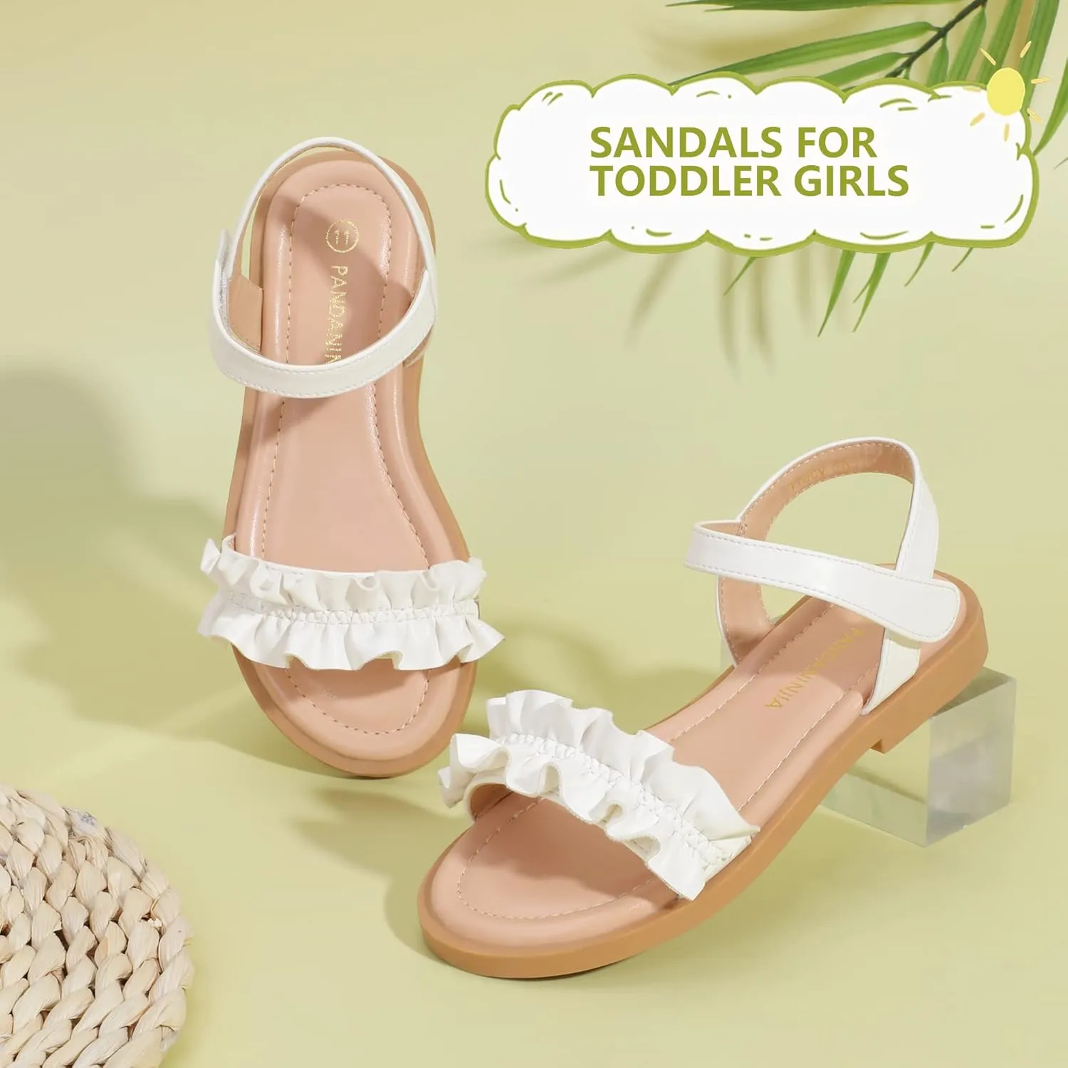 PANDANINJIA Girls Sandals, Open Toe Cute Bow Princess Girls Flats, Sparkly Summer Dress Shoes Sandals for Toddler/Little Kid/Big Kid