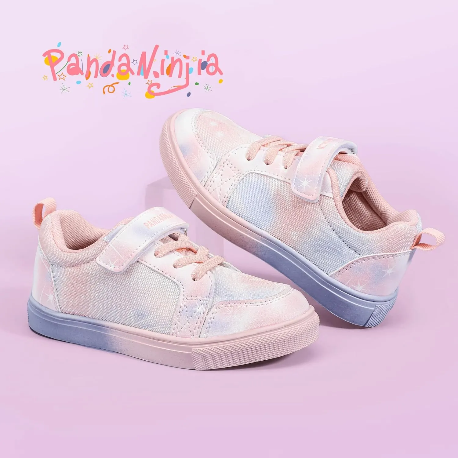 PANDANINJIA Girls Shoes Little Kids Toddler Sneaker with Hook and Loop Casual Party School Dream Color Shoes
