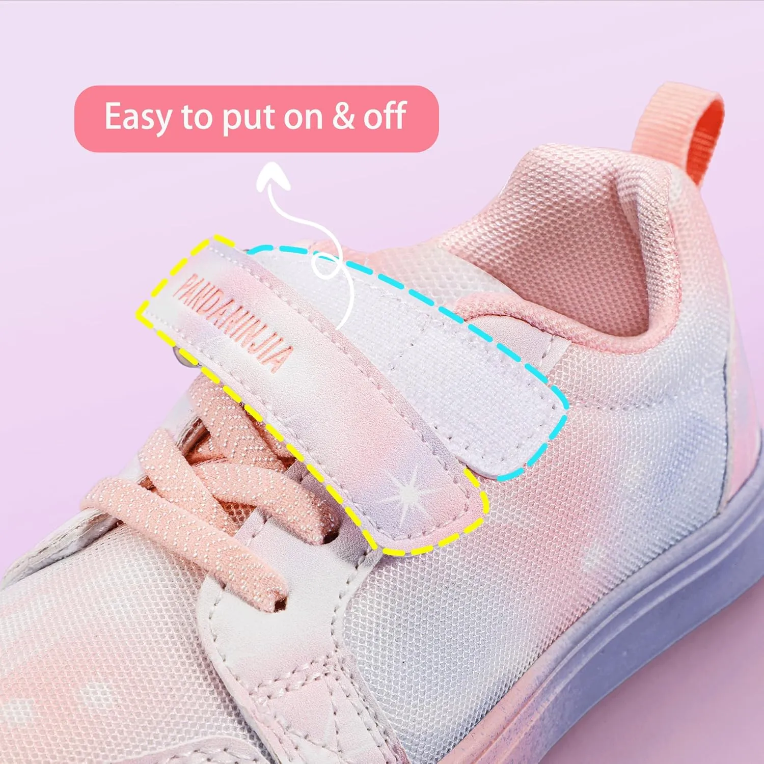 PANDANINJIA Girls Shoes Little Kids Toddler Sneaker with Hook and Loop Casual Party School Dream Color Shoes