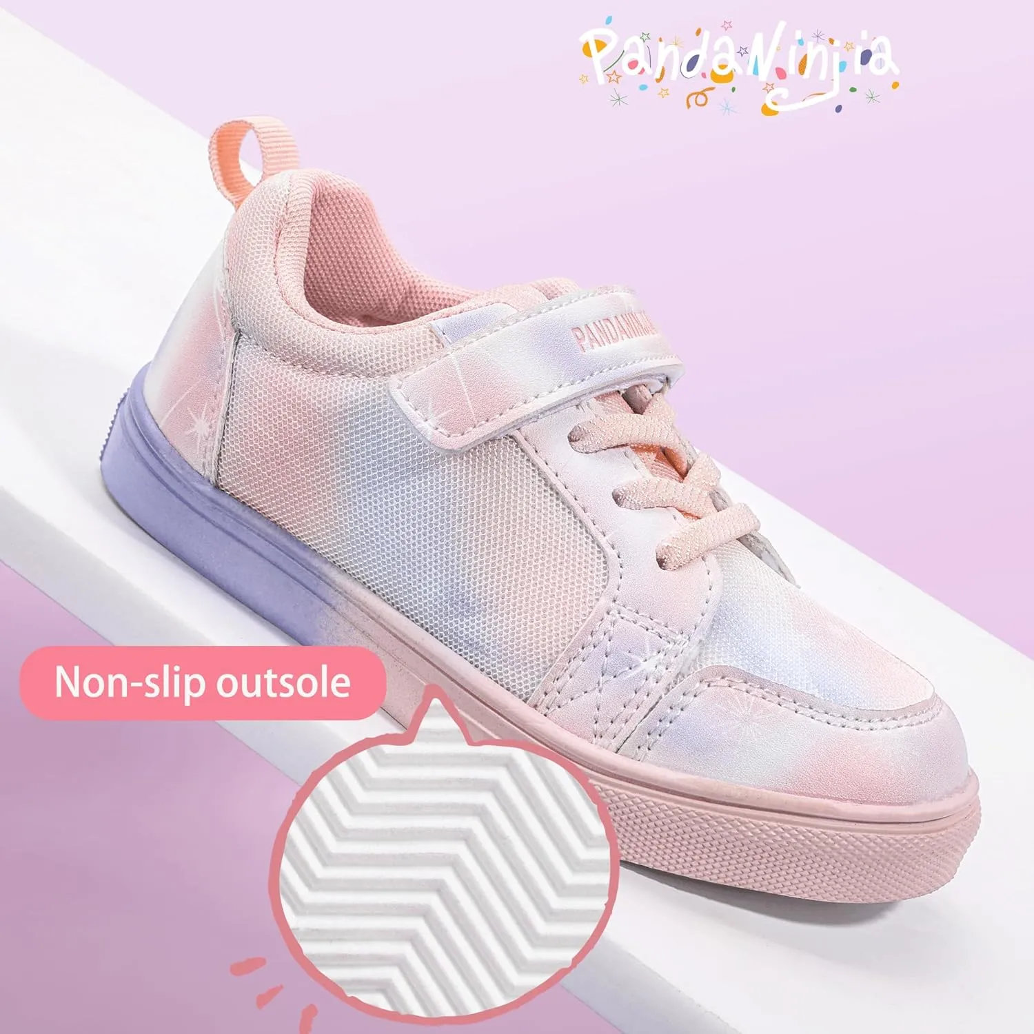 PANDANINJIA Girls Shoes Little Kids Toddler Sneaker with Hook and Loop Casual Party School Dream Color Shoes