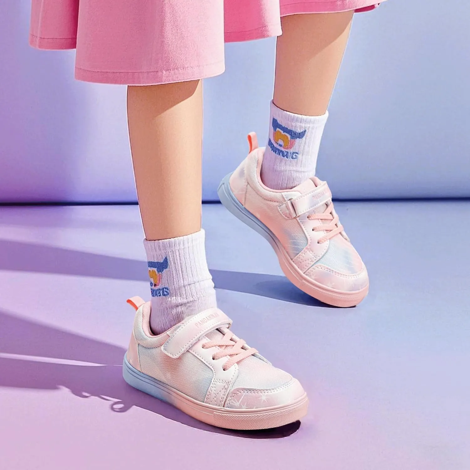 PANDANINJIA Girls Shoes Little Kids Toddler Sneaker with Hook and Loop Casual Party School Dream Color Shoes