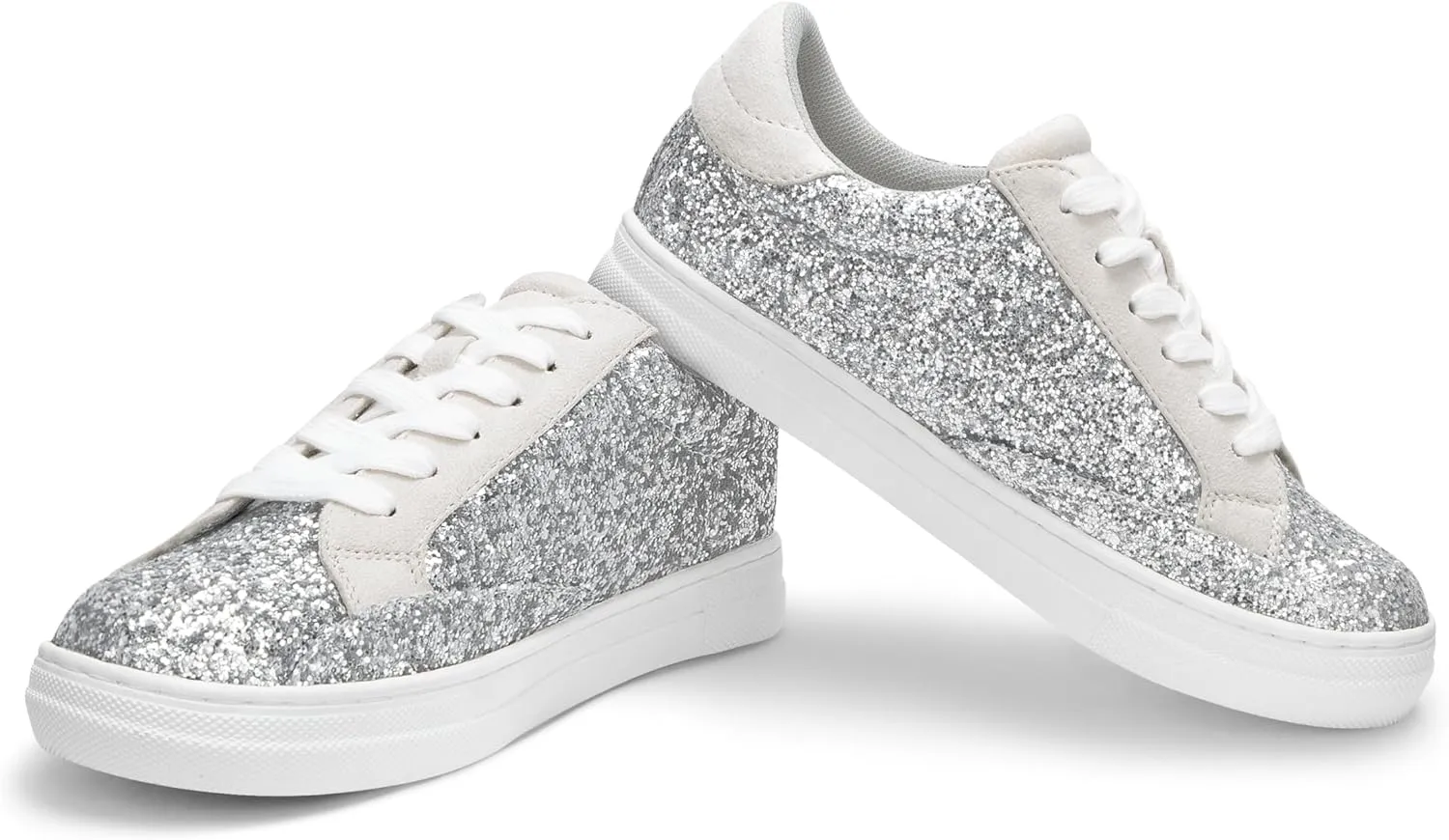PARTY Women's Glitter Fashion Star Sneakers Low Top Platform Lace Up Comfortable Wedding Walking Shoes