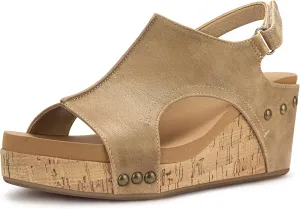 PARTY Women's Wedge Sandals With Buckle Ankle Strap for Dressy Summer