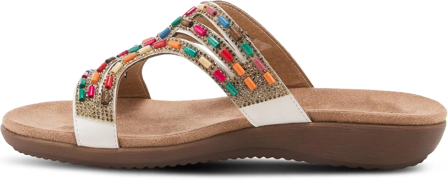 PATRIZIA Twirling Women's Slip-On Sandals – Crystal & Bead Embellished Slides with Microsuede Footbed, TPR Outsole, and 1¼” Low Heel