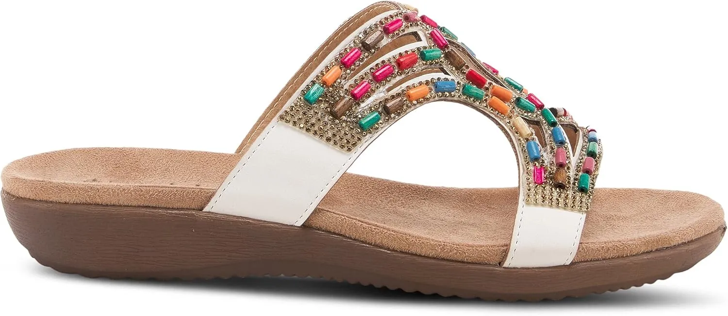 PATRIZIA Twirling Women's Slip-On Sandals – Crystal & Bead Embellished Slides with Microsuede Footbed, TPR Outsole, and 1¼” Low Heel