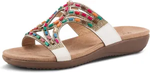 PATRIZIA Twirling Women's Slip-On Sandals – Crystal & Bead Embellished Slides with Microsuede Footbed, TPR Outsole, and 1¼” Low Heel