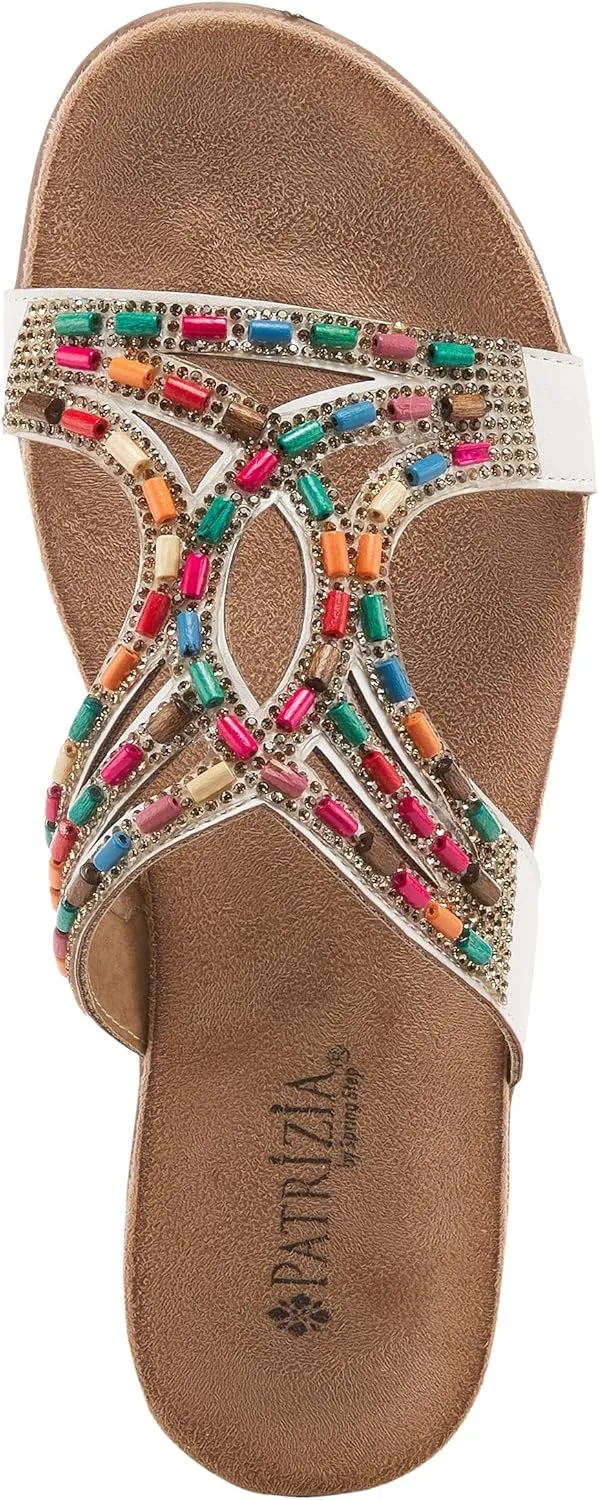 PATRIZIA Twirling Women's Slip-On Sandals – Crystal & Bead Embellished Slides with Microsuede Footbed, TPR Outsole, and 1¼” Low Heel