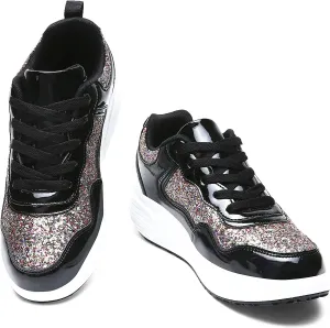 pearlzone Women's Fashion Casual Breathable Crystal Bling Lace Up Sport Shoes,Sparkly Sequin Lightweight Non Slip Comfort Sneakers