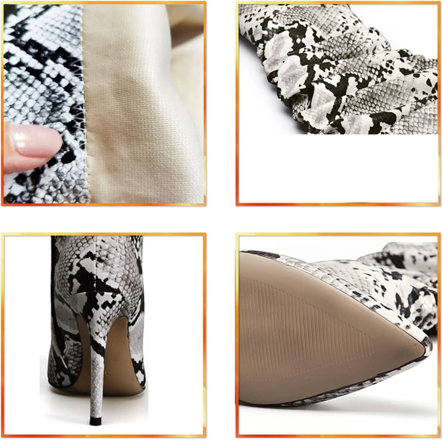 perixir Snakeskin Boots Knee High Boots Women Sexy Stunning and Stylish Exquisite Pointed Toe Fine High Heels Pleated