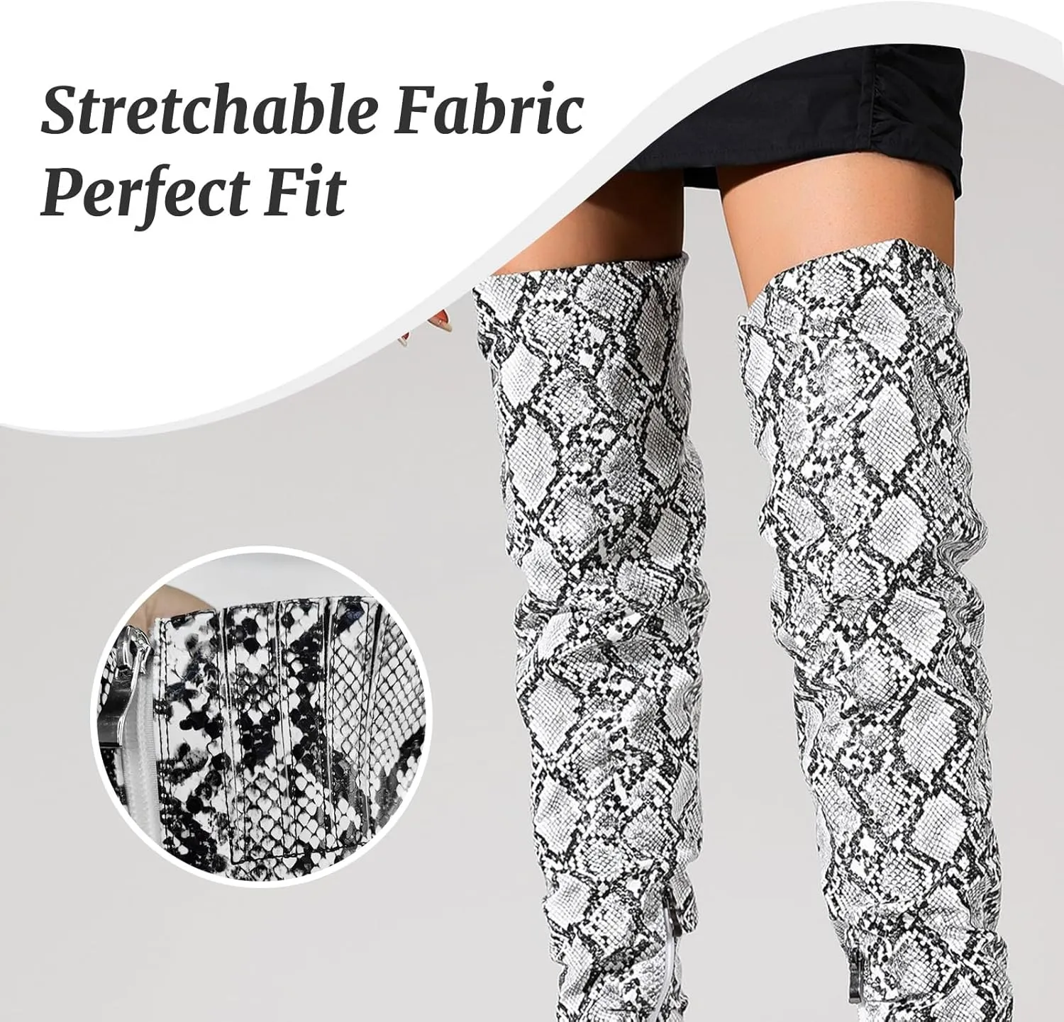 perixir Snakeskin Boots Knee High Boots Women Sexy Stunning and Stylish Exquisite Pointed Toe Fine High Heels Pleated