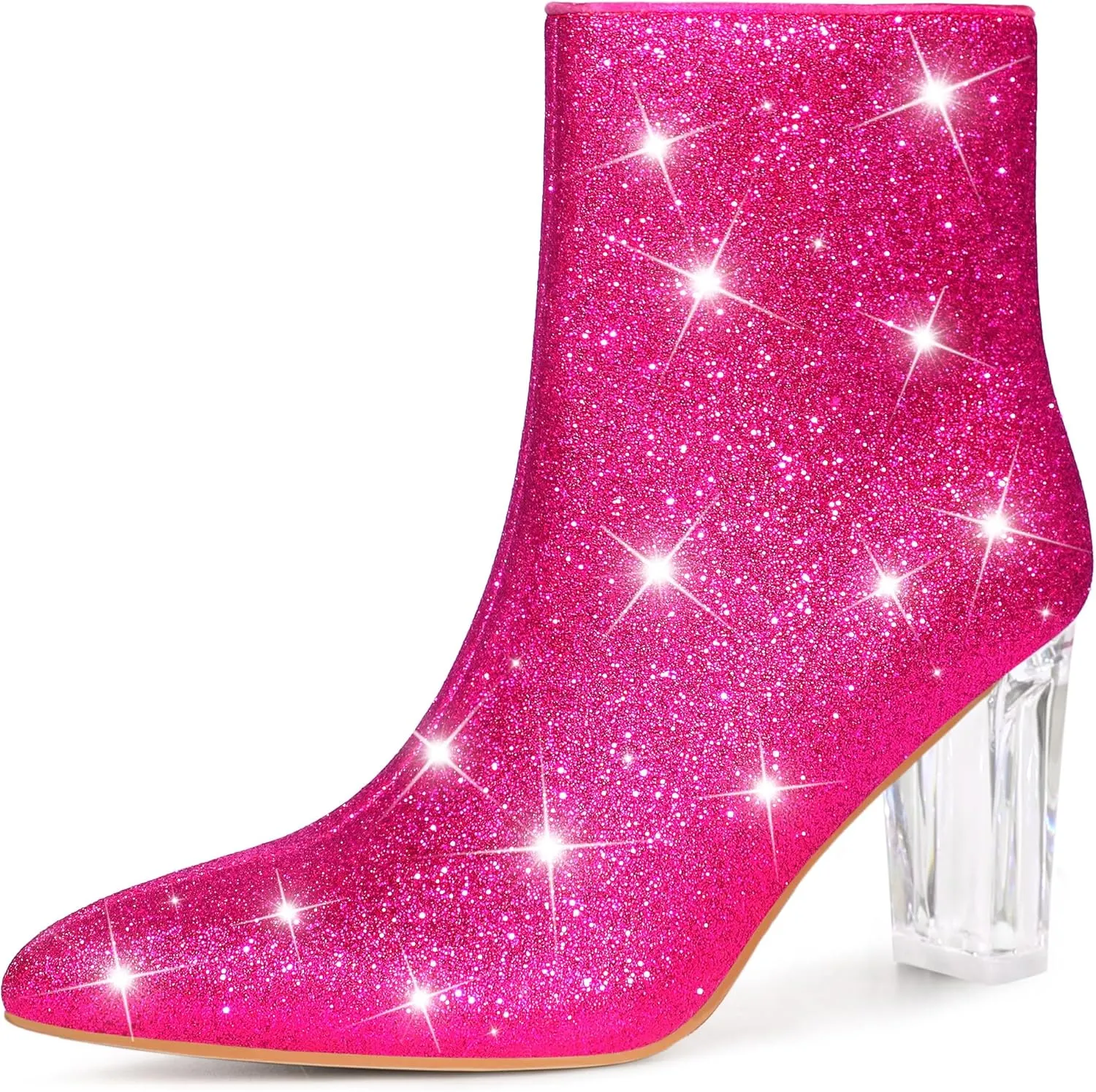 Perphy Clear Heel Sparkly Glitter Block Heels Ankle Boots for Women