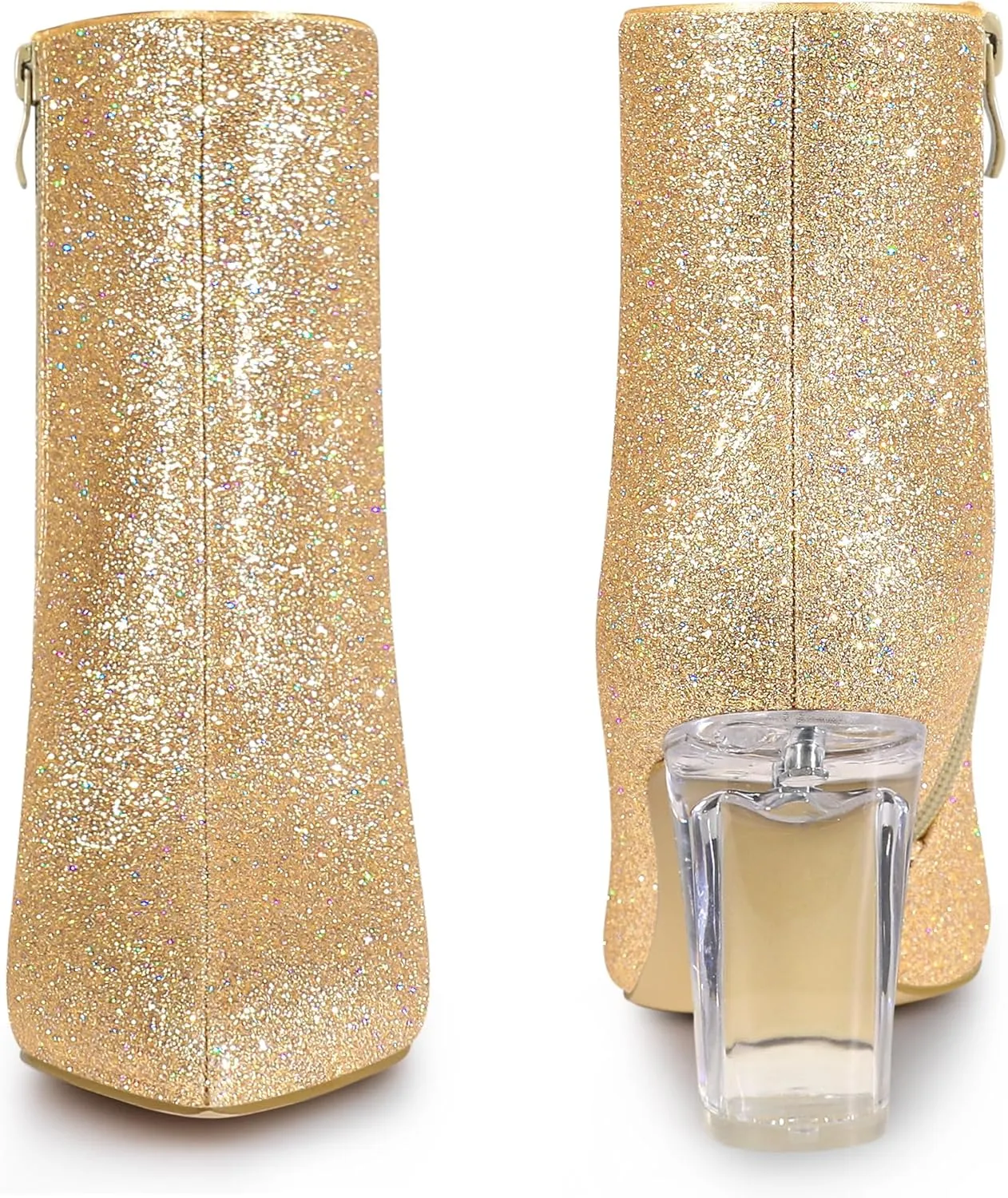 Perphy Clear Heel Sparkly Glitter Block Heels Ankle Boots for Women