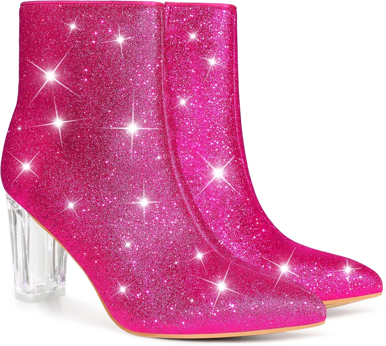Perphy Clear Heel Sparkly Glitter Block Heels Ankle Boots for Women
