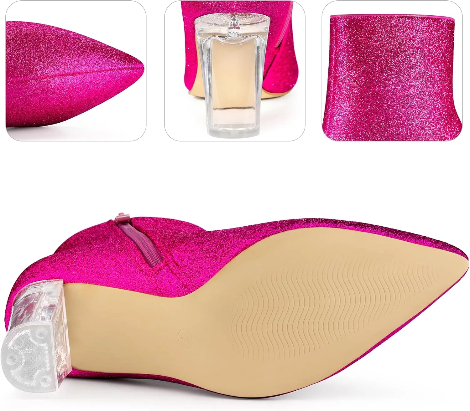 Perphy Clear Heel Sparkly Glitter Block Heels Ankle Boots for Women