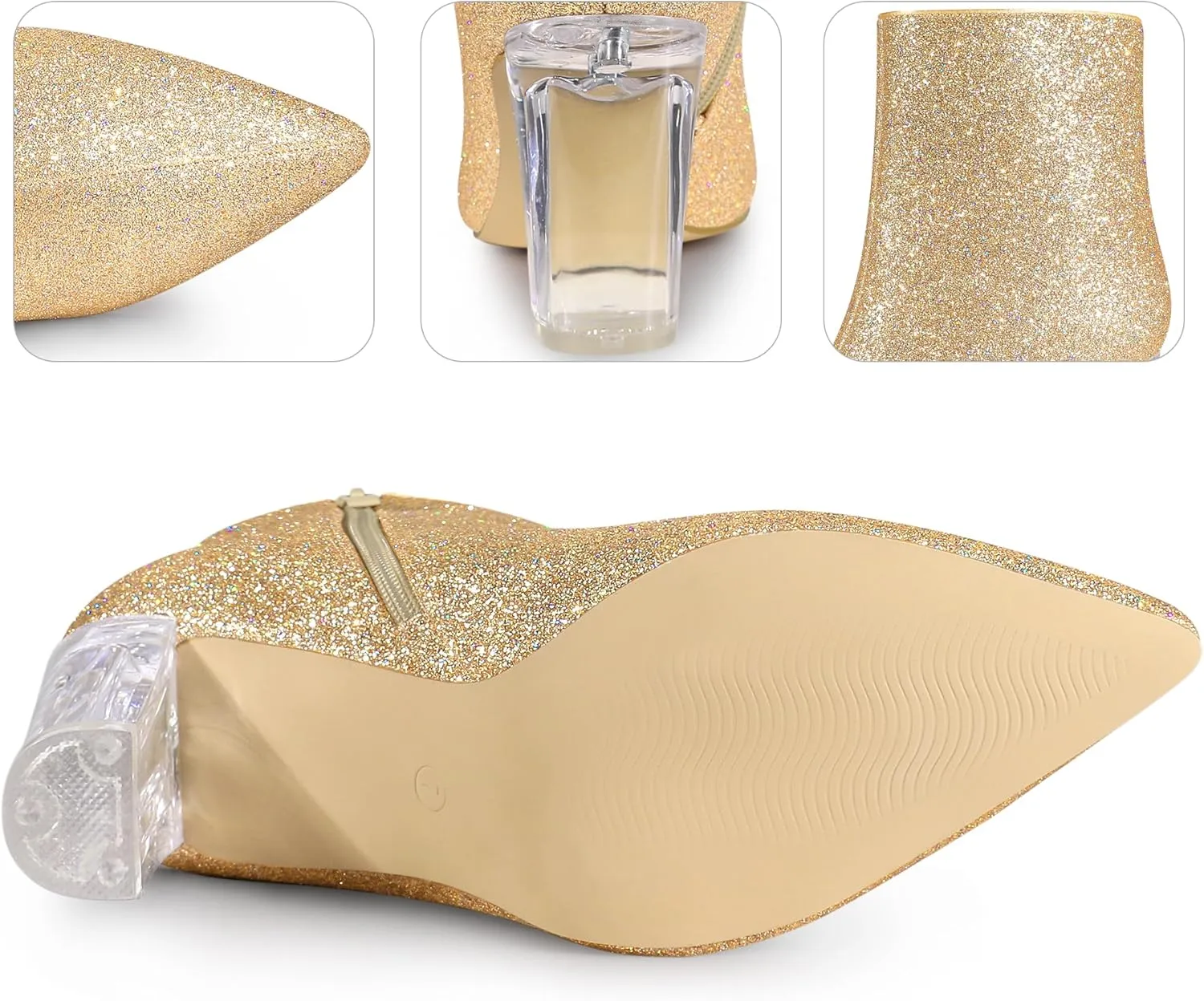 Perphy Clear Heel Sparkly Glitter Block Heels Ankle Boots for Women