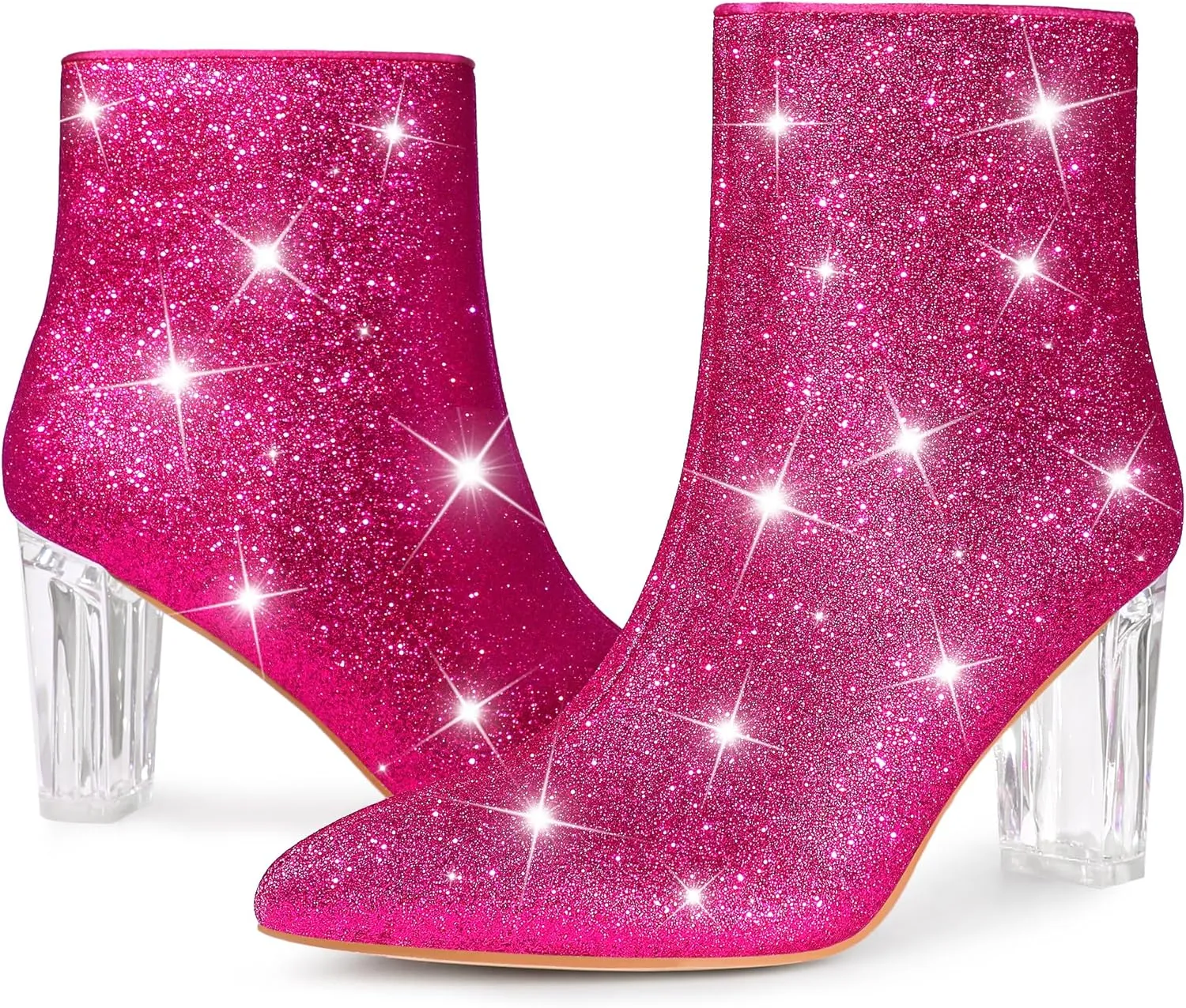 Perphy Clear Heel Sparkly Glitter Block Heels Ankle Boots for Women