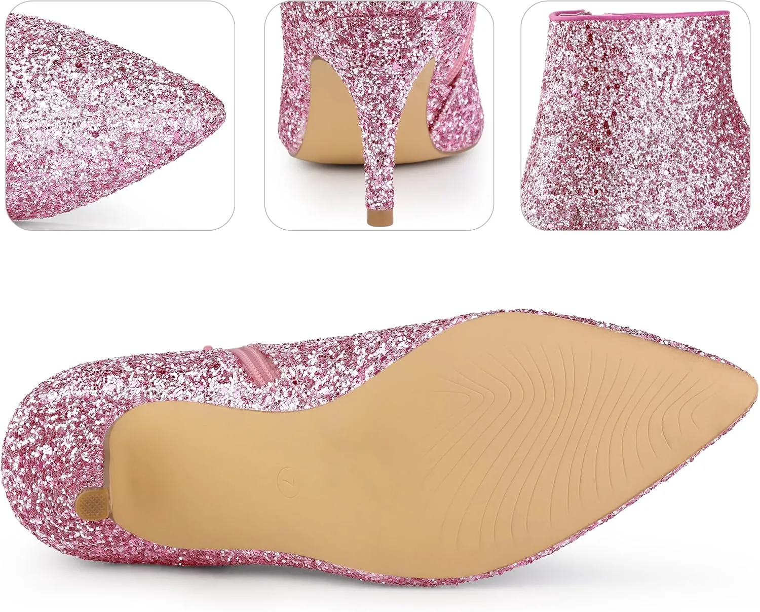 Perphy Glitter Sequin Pointed Toe Stiletto Heel Ankle Boots for Women