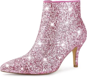 Perphy Glitter Sequin Pointed Toe Stiletto Heel Ankle Boots for Women