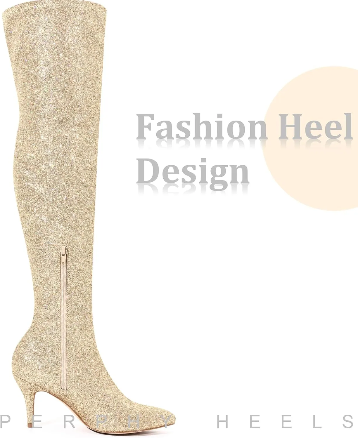 Perphy Glitter Thigh High Boot Stiletto Heels Over the Knee Boots for Women