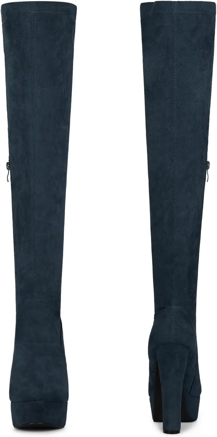 Perphy Platform Chunky Heel Over the Knee Thigh High Boots for Women