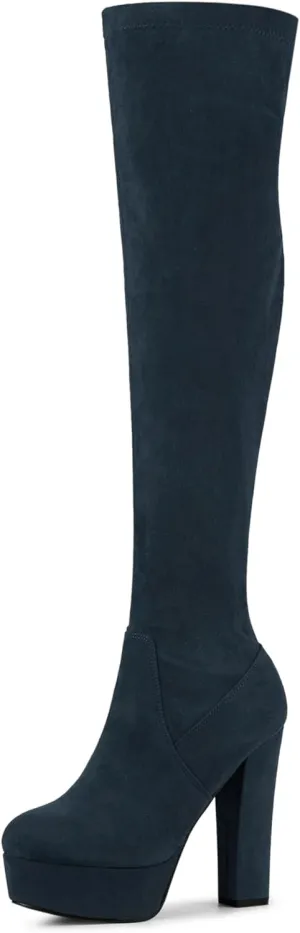 Perphy Platform Chunky Heel Over the Knee Thigh High Boots for Women