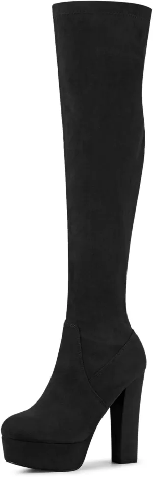 Perphy Platform Chunky Heel Over the Knee Thigh High Boots for Women