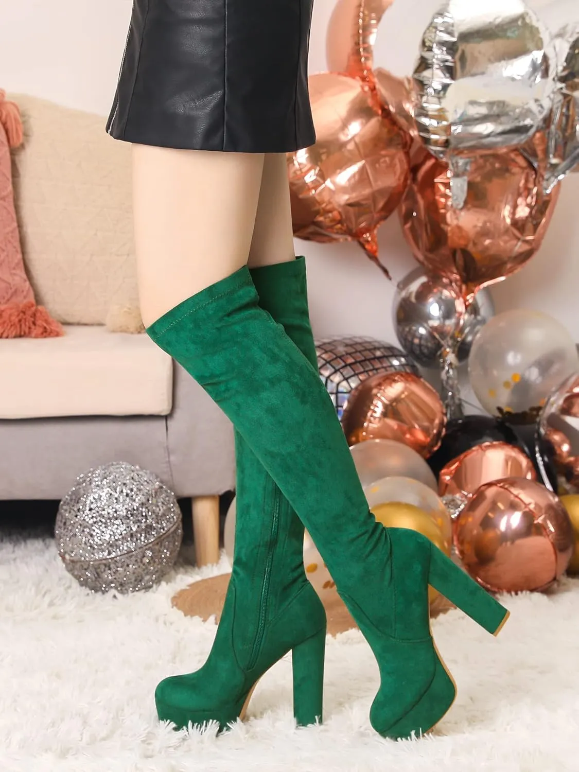 Perphy Platform Chunky Heel Over the Knee Thigh High Boots for Women