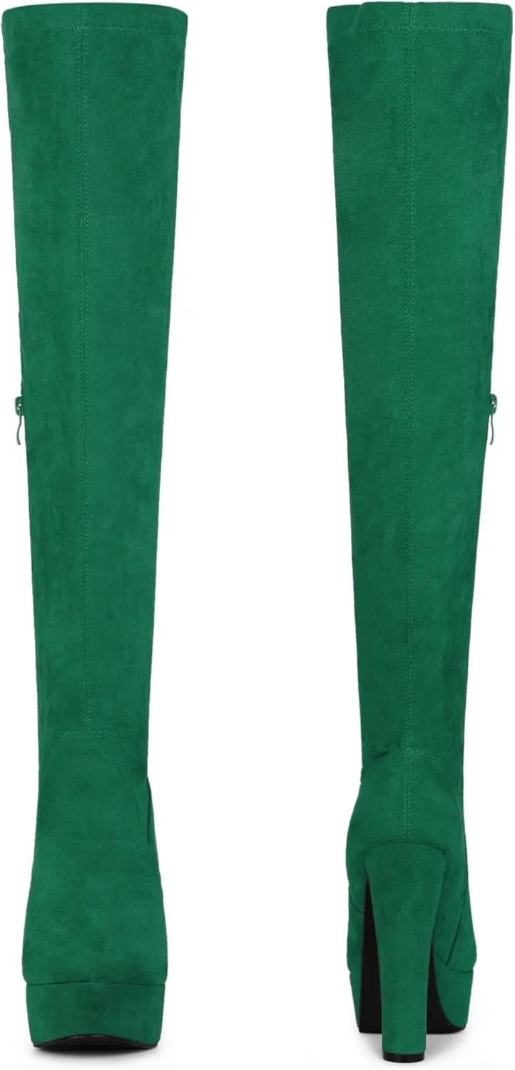 Perphy Platform Chunky Heel Over the Knee Thigh High Boots for Women