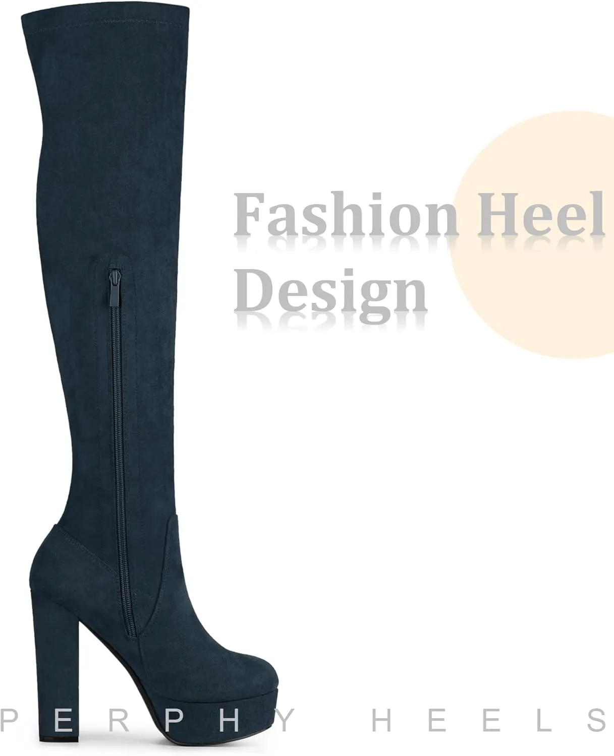 Perphy Platform Chunky Heel Over the Knee Thigh High Boots for Women