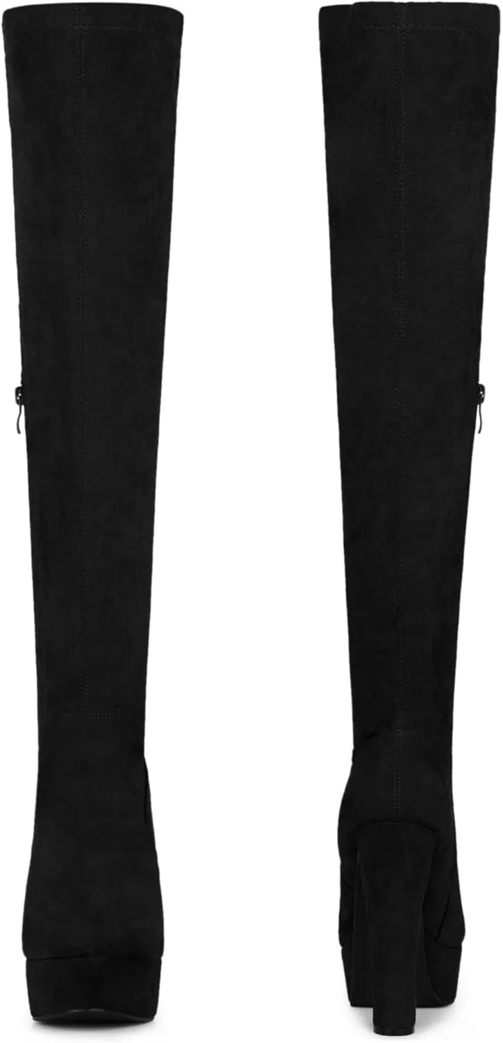 Perphy Platform Chunky Heel Over the Knee Thigh High Boots for Women