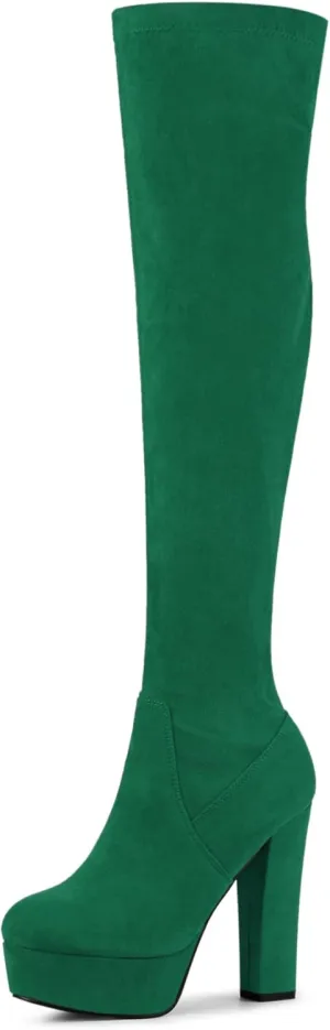 Perphy Platform Chunky Heel Over the Knee Thigh High Boots for Women
