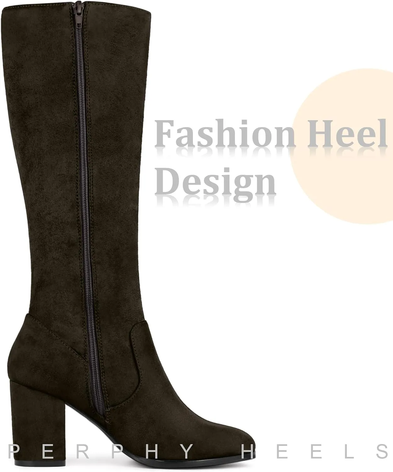 Perphy Round Toe Chunky Heels Knee High Boots for Women