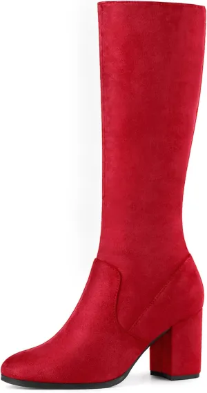 Perphy Round Toe Chunky Heels Knee High Boots for Women
