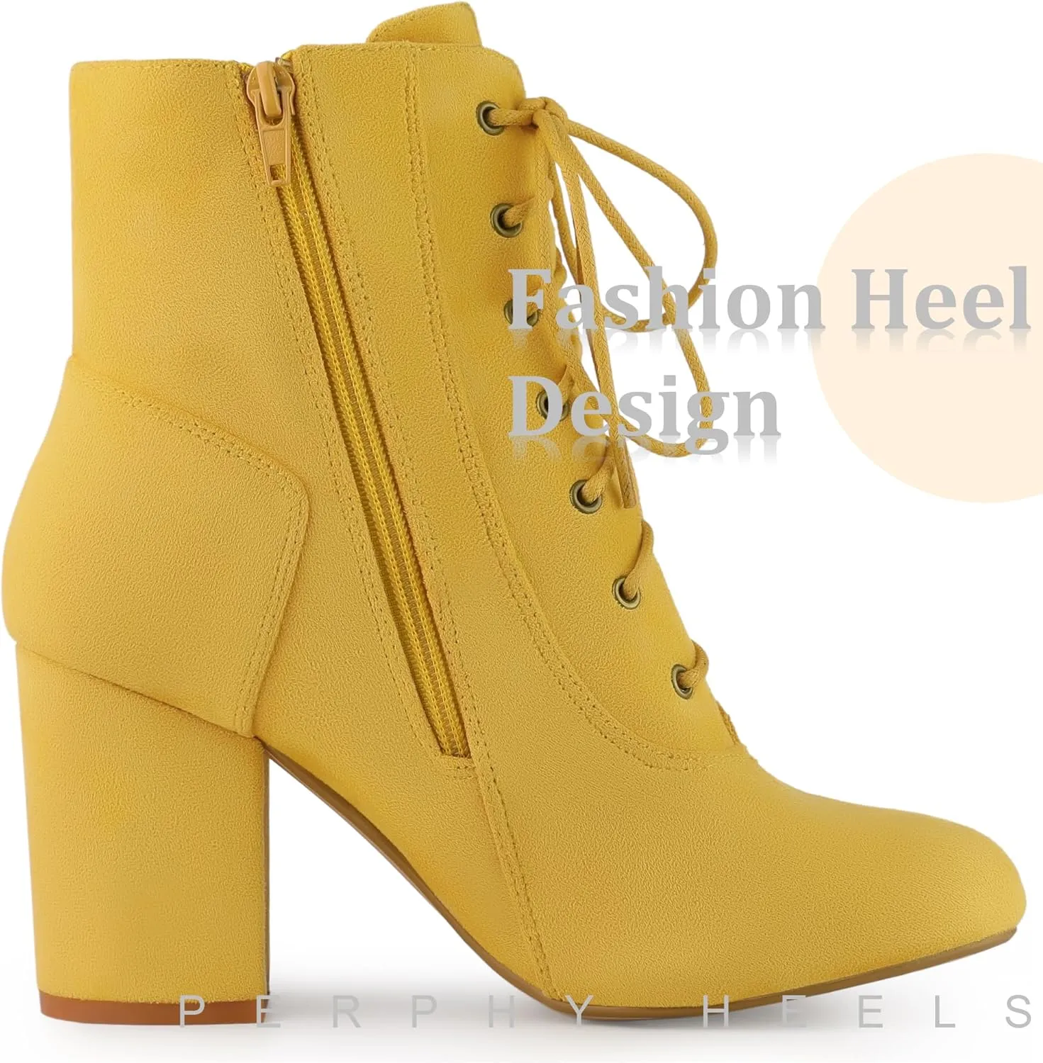 Perphy Round Toe Chunky High Heel Lace Up Ankle Boots for Women