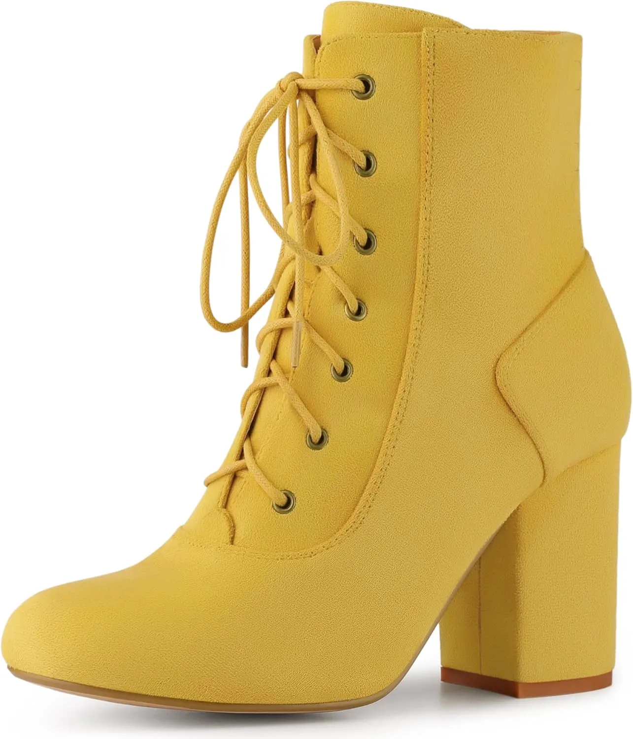 Perphy Round Toe Chunky High Heel Lace Up Ankle Boots for Women