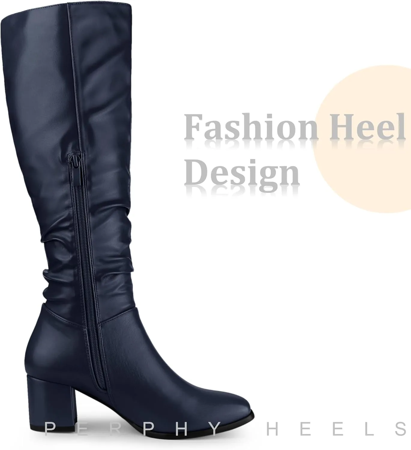Perphy Thigh High Dress Boots Square Toe Chunky Heel Slouch Knee Highs Boots for Women