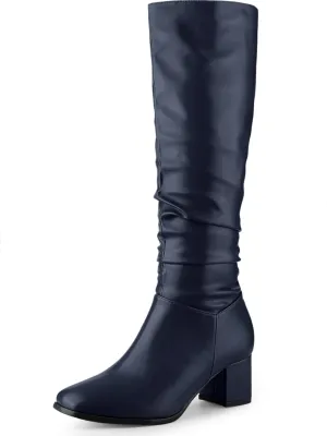 Perphy Thigh High Dress Boots Square Toe Chunky Heel Slouch Knee Highs Boots for Women