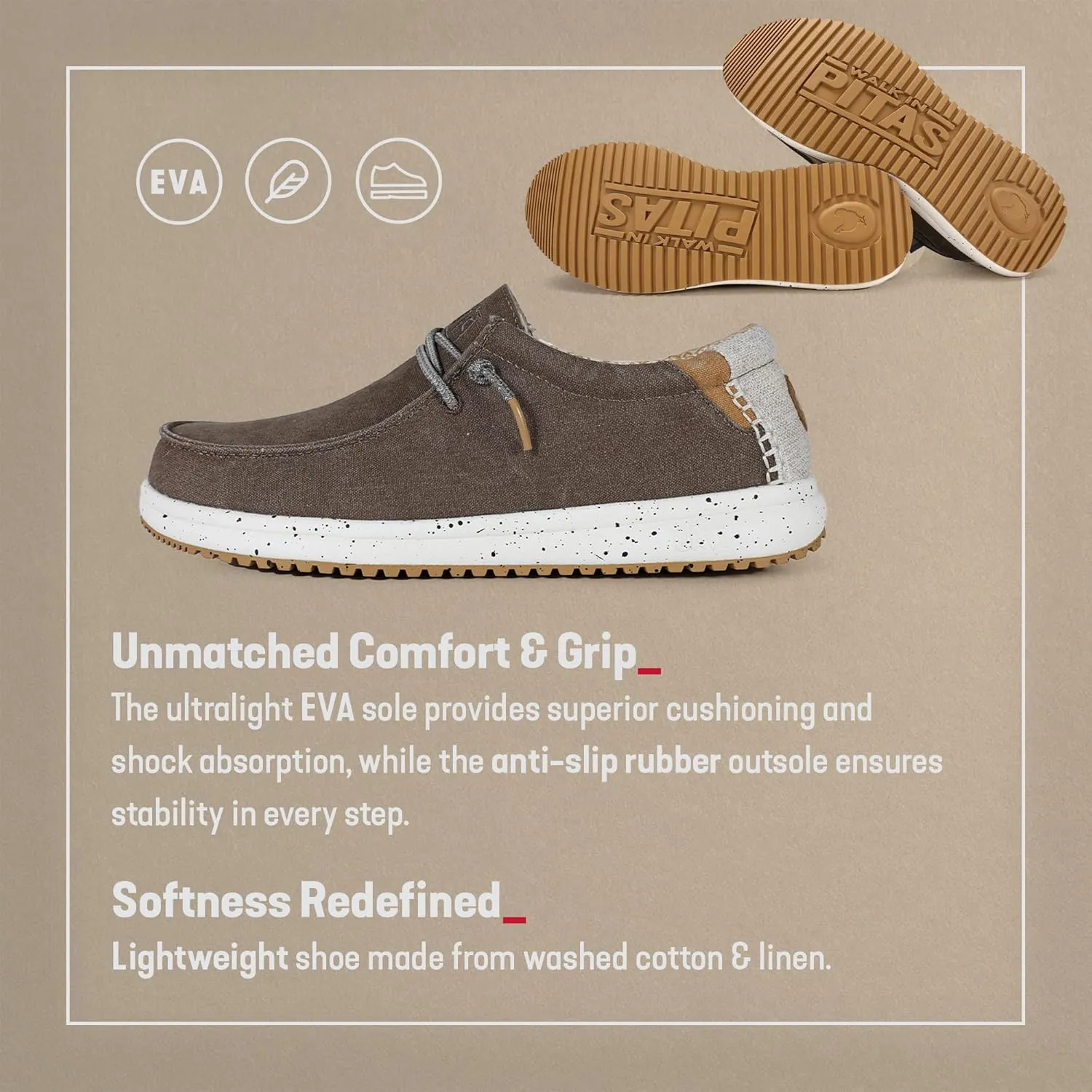 PITAS Nías Boat Shoes for Men | All Day Comfort Men’s Casual Shoes | Lightweight Loafers for Men | Taupe