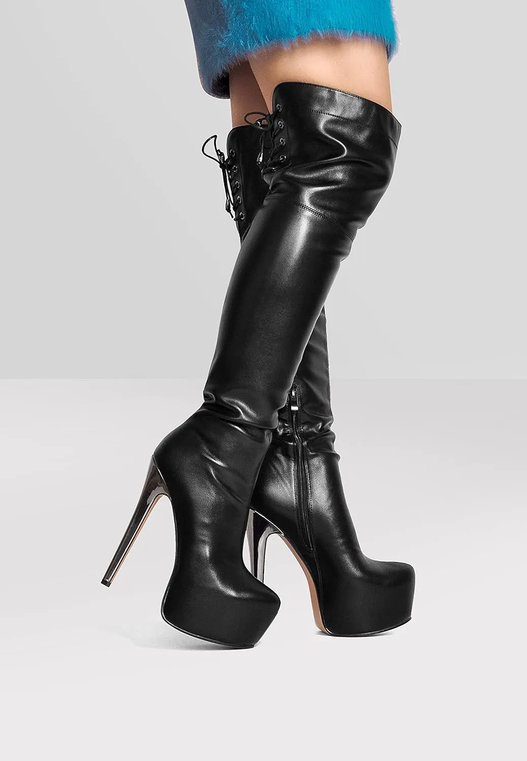 Platform High Heels Thigh High Boots Over The Knee High Boots Stiletto High Heels Back Lace-up Side Zipper