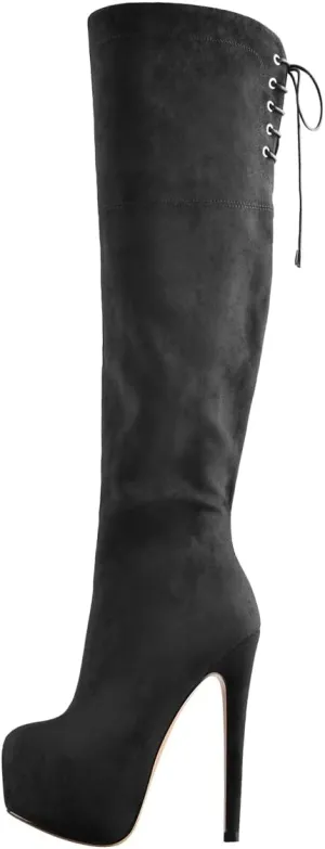 Platform High Heels Thigh High Boots Over The Knee High Boots Stiletto High Heels Back Lace-up Side Zipper