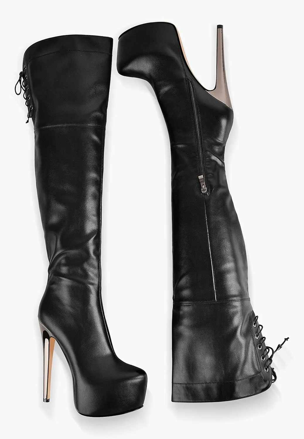 Platform High Heels Thigh High Boots Over The Knee High Boots Stiletto High Heels Back Lace-up Side Zipper