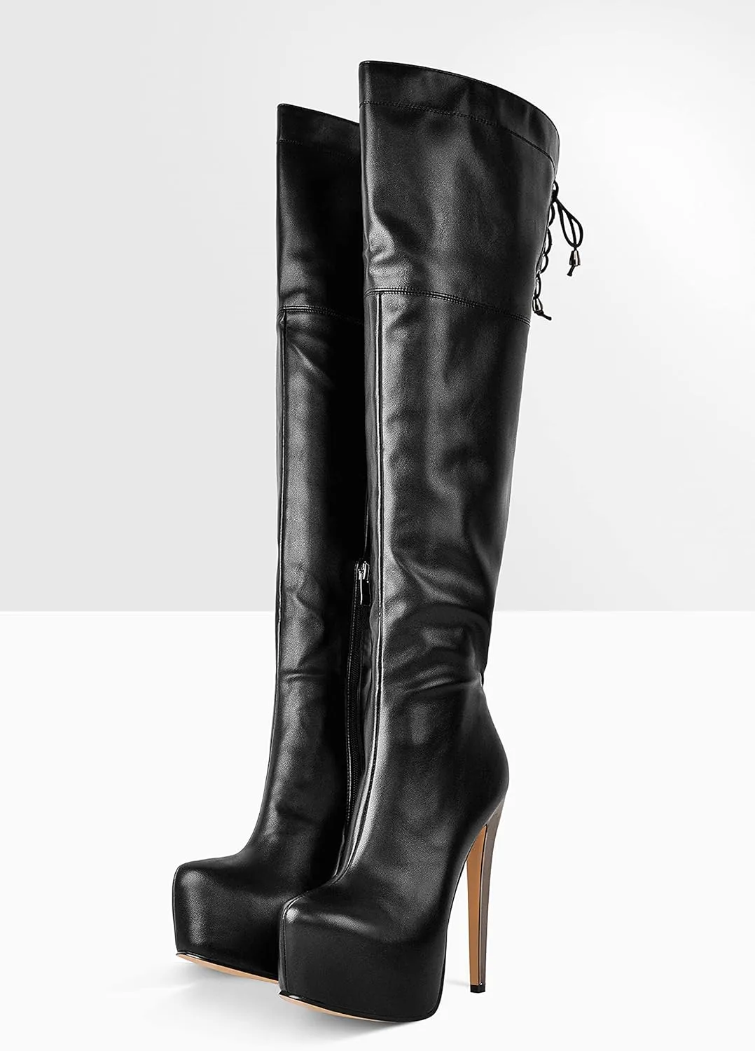 Platform High Heels Thigh High Boots Over The Knee High Boots Stiletto High Heels Back Lace-up Side Zipper