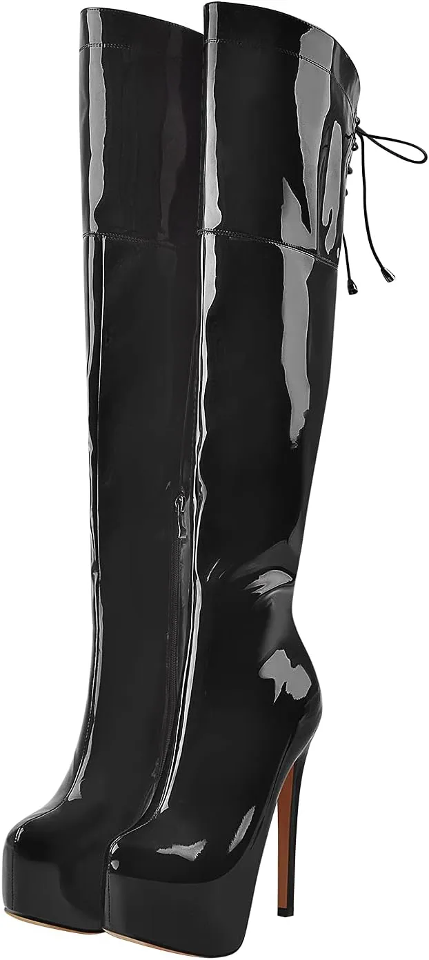 Platform High Heels Thigh High Boots Over The Knee High Boots Stiletto High Heels Back Lace-up Side Zipper