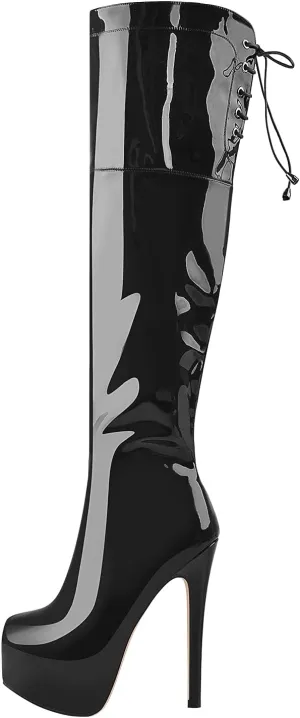 Platform High Heels Thigh High Boots Over The Knee High Boots Stiletto High Heels Back Lace-up Side Zipper
