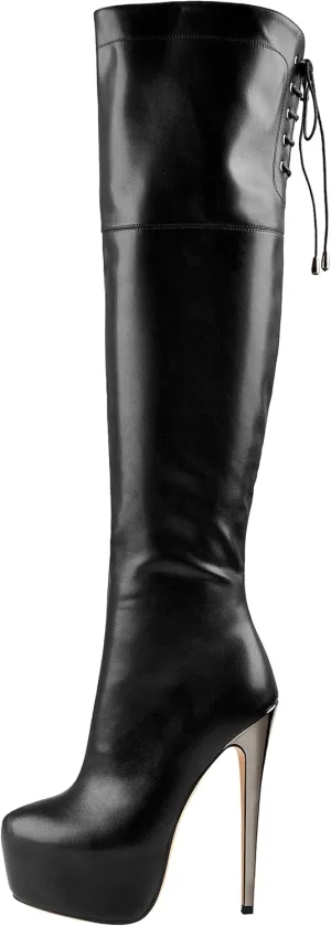 Platform High Heels Thigh High Boots Over The Knee High Boots Stiletto High Heels Back Lace-up Side Zipper