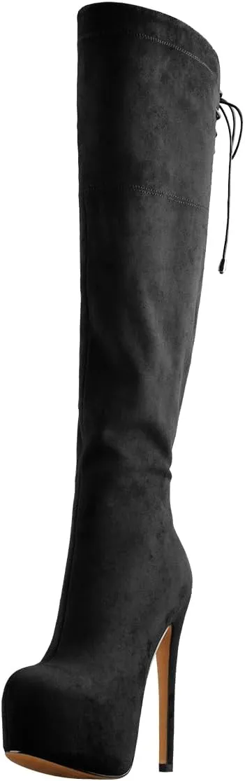 Platform High Heels Thigh High Boots Over The Knee High Boots Stiletto High Heels Back Lace-up Side Zipper
